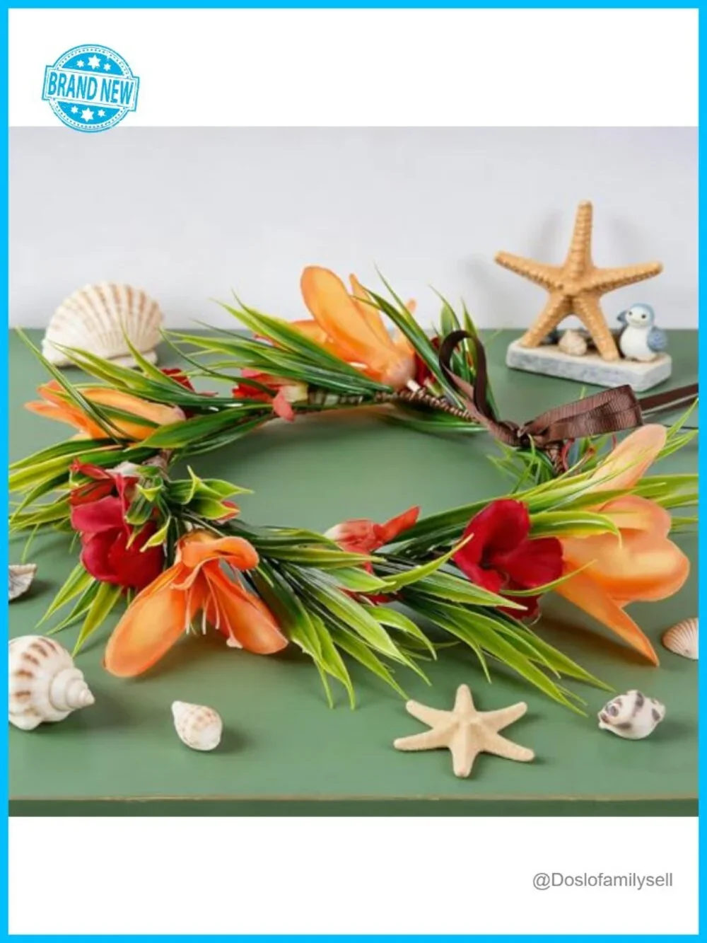 Tropical Hawaiian Flower Crown Adjustable Ribbon Lei Headband Luau Party Hair